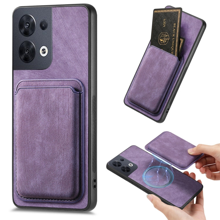 For OPPO Reno8 5G Retro Leather Card Bag Magnetic Phone Case(Purple) - OPPO Cases by buy2fix | Online Shopping UK | buy2fix