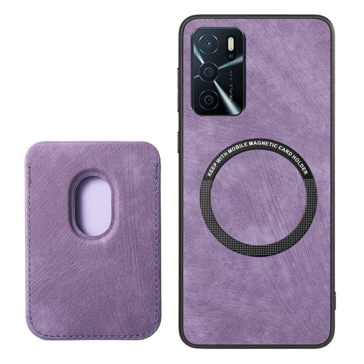 For OPPO F19 Retro Leather Card Bag Magnetic Phone Case(Purple) - OPPO Cases by buy2fix | Online Shopping UK | buy2fix