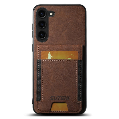 For Samsuny Galaxy S24+ 5G Suteni H03 Litchi Leather Card Bag Stand Back Phone Case(Brown) - Galaxy S24+ 5G Cases by Suteni | Online Shopping UK | buy2fix