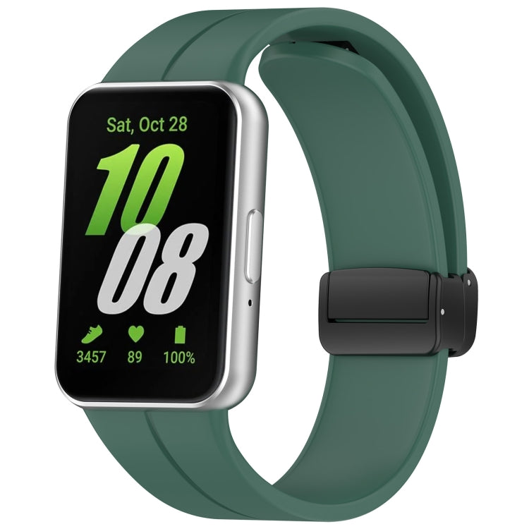 For Samsung Galaxy Fit 3 SM-R390 Magnetic Folding Buckle Silicone Watch Band(Dark Green) - Watch Bands by buy2fix | Online Shopping UK | buy2fix