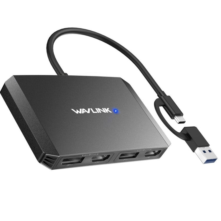 WAVLINK WL-UG69DH2 Dual Monitor USB+Type-C to Dual 4K HD DisplayPort Adapter Splitter(Silver) - Splitter by WAVLINK | Online Shopping UK | buy2fix