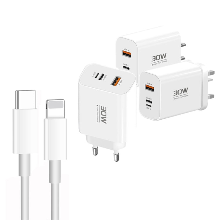 PD30W USB-C / Type-C + 8 Pin + USB Charger with Type-C to 8 Pin Date Cable(US Plug) - USB Charger by buy2fix | Online Shopping UK | buy2fix