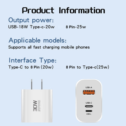 PD30W USB-C / Type-C + 8 Pin + USB Charger with Type-C to 8 Pin Date Cable(UK Plug) - USB Charger by buy2fix | Online Shopping UK | buy2fix