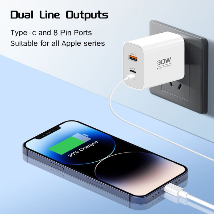 PD30W USB-C / Type-C + 8 Pin + USB Charger with USB to Micro USB Data Cable(UK Plug) - USB Charger by buy2fix | Online Shopping UK | buy2fix