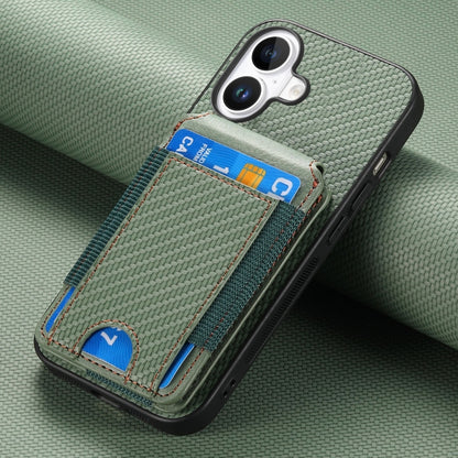 For iPhone 16 Carbon Fiber Vertical Flip Wallet Stand Phone Case(Green) - iPhone 16 Cases by buy2fix | Online Shopping UK | buy2fix