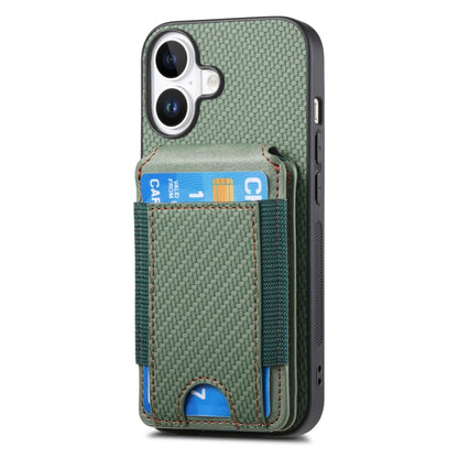 For iPhone 16 Carbon Fiber Vertical Flip Wallet Stand Phone Case(Green) - iPhone 16 Cases by buy2fix | Online Shopping UK | buy2fix