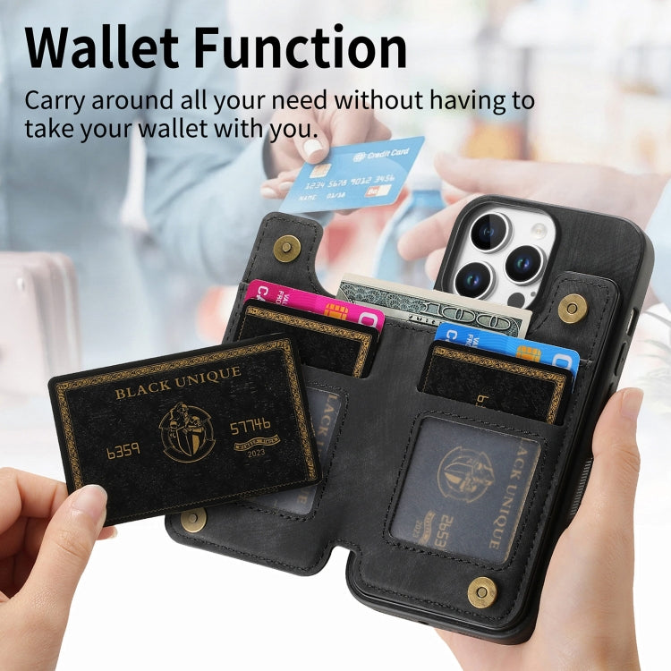 For iPhone 16 Pro Max Retro Leather Zipper Wallet Back Phone Case(Black) - More iPhone Cases by buy2fix | Online Shopping UK | buy2fix