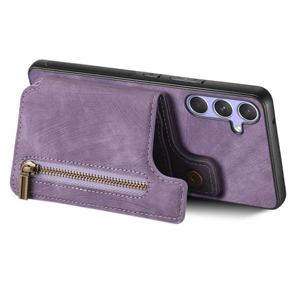 For Samsung Galaxy S25 5G Retro Leather Zipper Wallet Back Phone Case(Purple) - Galaxy S25 5G Cases by buy2fix | Online Shopping UK | buy2fix