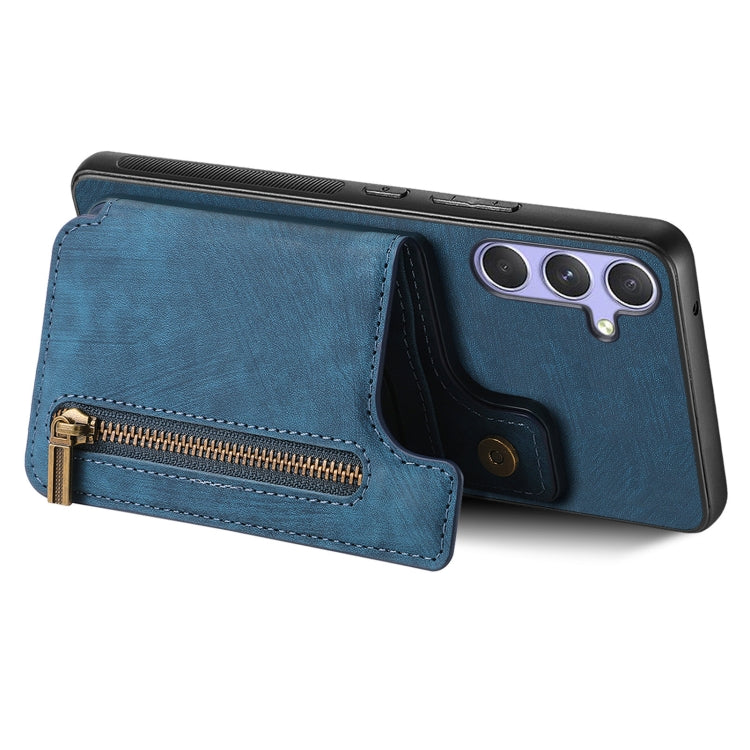 For Samsung Galaxy S25 5G Retro Leather Zipper Wallet Back Phone Case(Blue) - Galaxy S25 5G Cases by buy2fix | Online Shopping UK | buy2fix