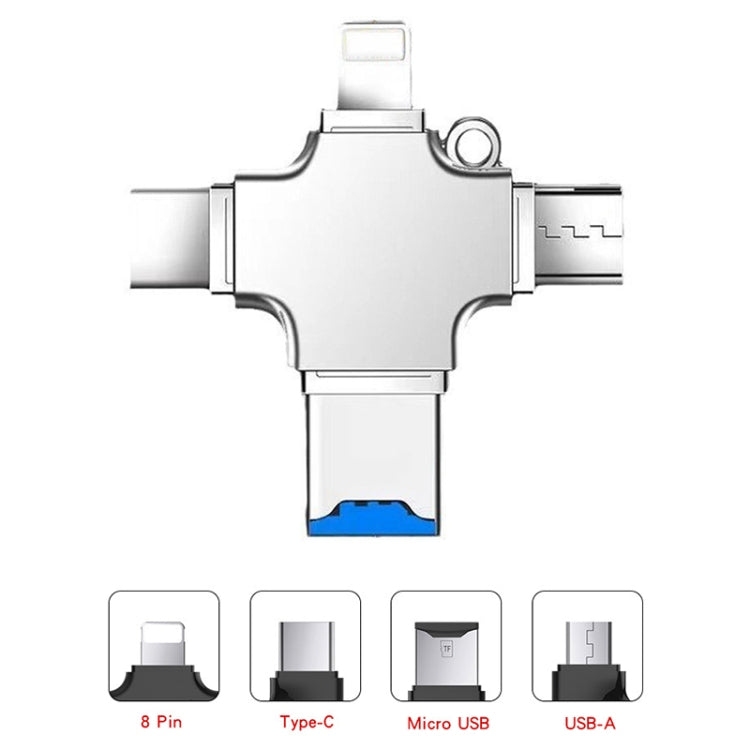 4 in 1 USB-C / Type-C  USB 2.0 + Micro USB + 8 Pin Adapter TF Card Reader, Memory Card:32GB(Sliver) - U Disk & Card Reader by buy2fix | Online Shopping UK | buy2fix