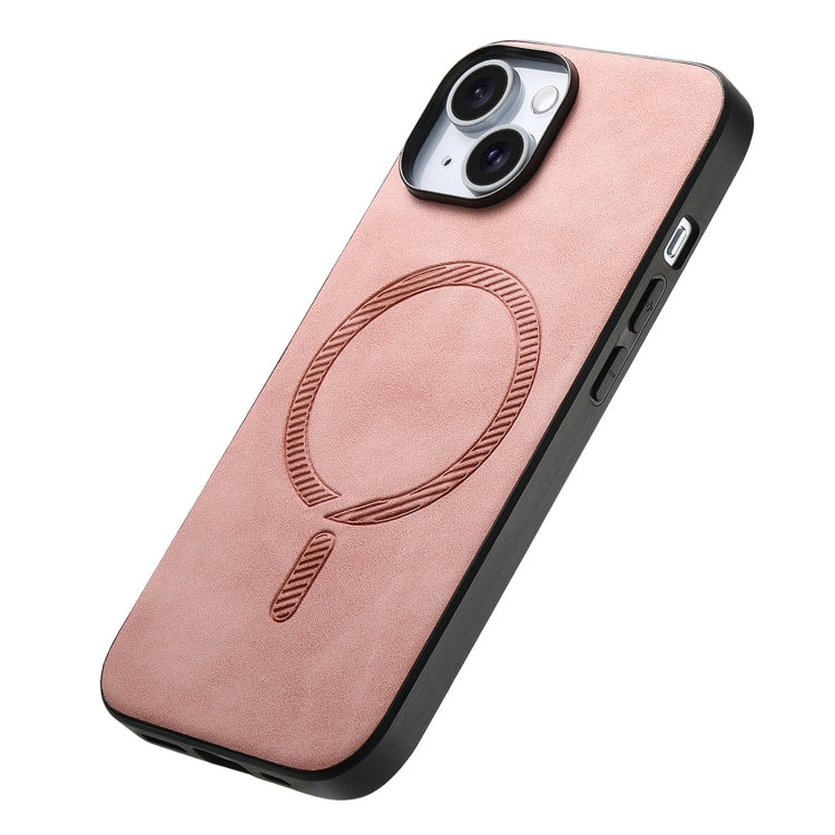 For iPhone 15 Pro Solid Color Retro Magsafe PU Back Cover Phone Case(Pink) - iPhone 15 Pro Cases by buy2fix | Online Shopping UK | buy2fix