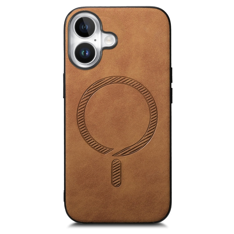 For iPhone 16 Solid Color Retro Magsafe PU Back Cover Phone Case(Brown) - iPhone 16 Cases by buy2fix | Online Shopping UK | buy2fix