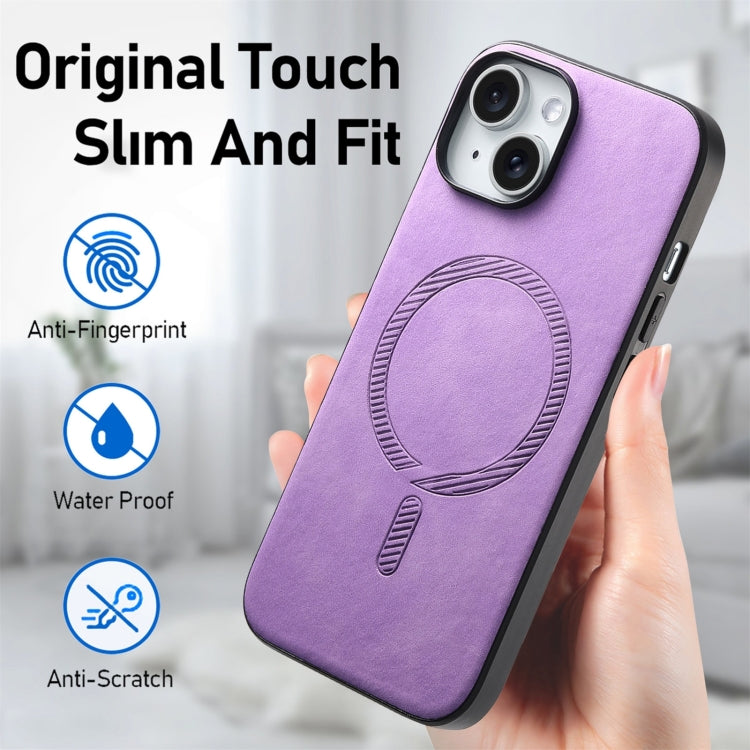 For iPhone 16 Plus Solid Color Retro Magsafe PU Back Cover Phone Case(Purple) - iPhone 16 Plus Cases by buy2fix | Online Shopping UK | buy2fix