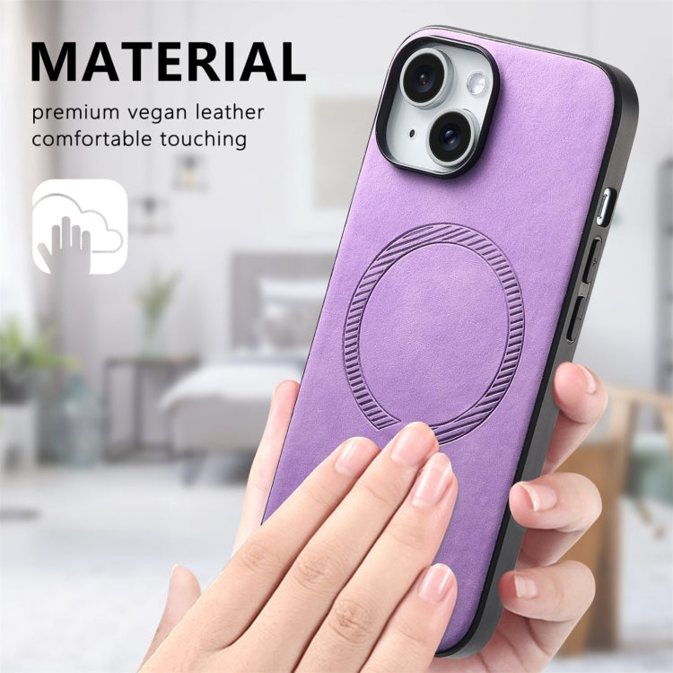 For iPhone 16 Pro Solid Color Retro Magsafe PU Back Cover Phone Case(Purple) - More iPhone Cases by buy2fix | Online Shopping UK | buy2fix