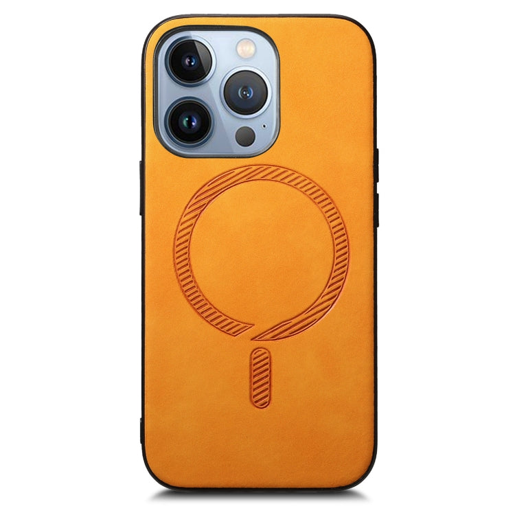 For iPhone 16 Pro Solid Color Retro Magsafe PU Back Cover Phone Case(Yellow) - More iPhone Cases by buy2fix | Online Shopping UK | buy2fix