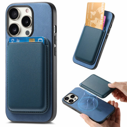 For iPhone 15 Pro Retro Magsafe Card Bag PU Back Cover Phone Case(Blue) - iPhone 15 Pro Cases by buy2fix | Online Shopping UK | buy2fix