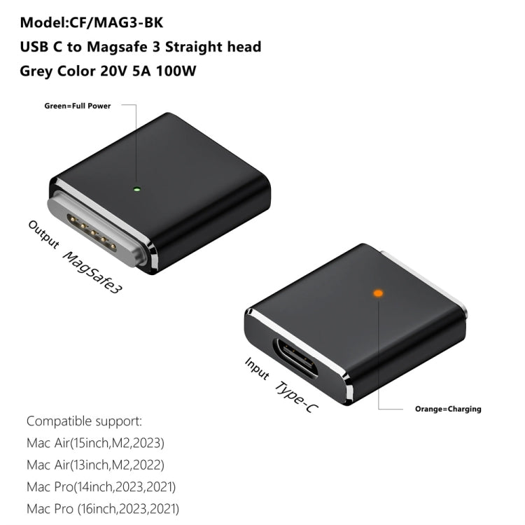 PD100W MagSafe 3 to Type-C Female Magnetic Charging Adapter for MacBook(Black) - Cable & Adapter by buy2fix | Online Shopping UK | buy2fix