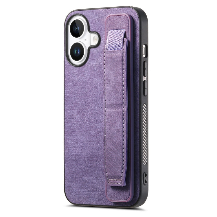 For iPhone 16 Plus Retro Wristband Holder Leather Back Phone Case(Purple) - iPhone 16 Plus Cases by buy2fix | Online Shopping UK | buy2fix