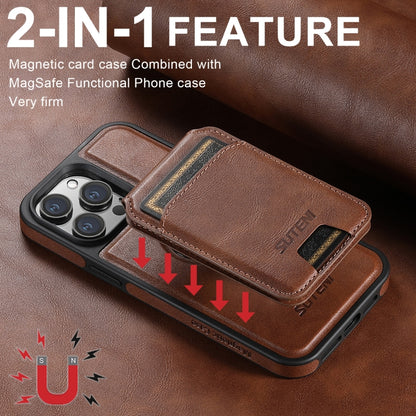 For iPhone 16 Suteni M2 Oil Wax MagSafe Horizontal Card Bag Phone Case(Brown) - iPhone 16 Cases by Suteni | Online Shopping UK | buy2fix