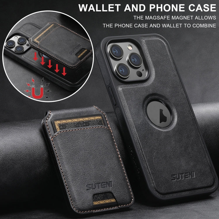 For iPhone 16 Plus Suteni M2 Oil Wax MagSafe Horizontal Card Bag Phone Case(Black) - iPhone 16 Plus Cases by Suteni | Online Shopping UK | buy2fix