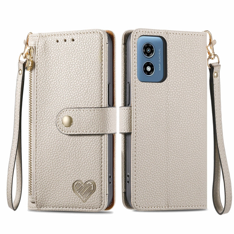 For Motorola Moto G Play 2024 Love Zipper Lanyard Leather Phone Case(Gray) - Motorola Cases by buy2fix | Online Shopping UK | buy2fix