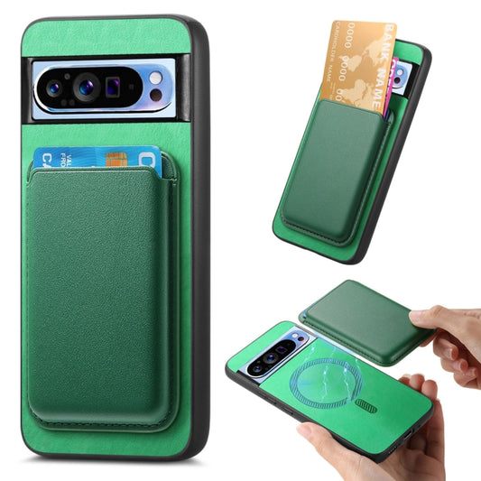 For Google Pixel 9 Pro Retro Magsafe Card Bag PU Back Cover Phone Case(Green) - Google Cases by buy2fix | Online Shopping UK | buy2fix