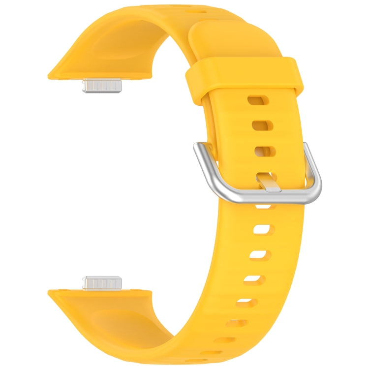 For Huawei Watch Fit3 Silver Buckle Silicone Sports Watch Band(Yellow) - Watch Bands by buy2fix | Online Shopping UK | buy2fix