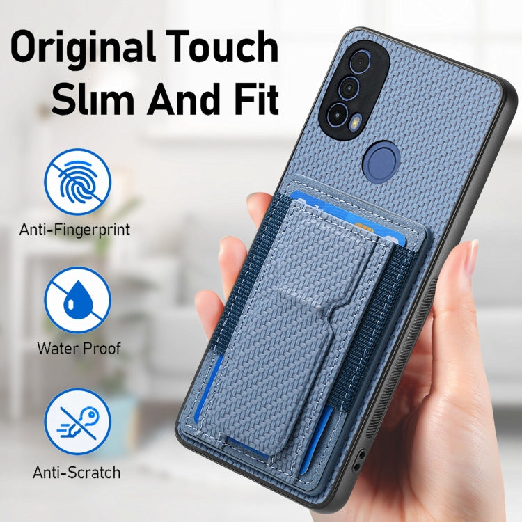 For Motorola Moto G 5G 2024 4G Carbon Fiber Fold Stand Elastic Card Bag Phone Case(Blue) - Motorola Cases by buy2fix | Online Shopping UK | buy2fix