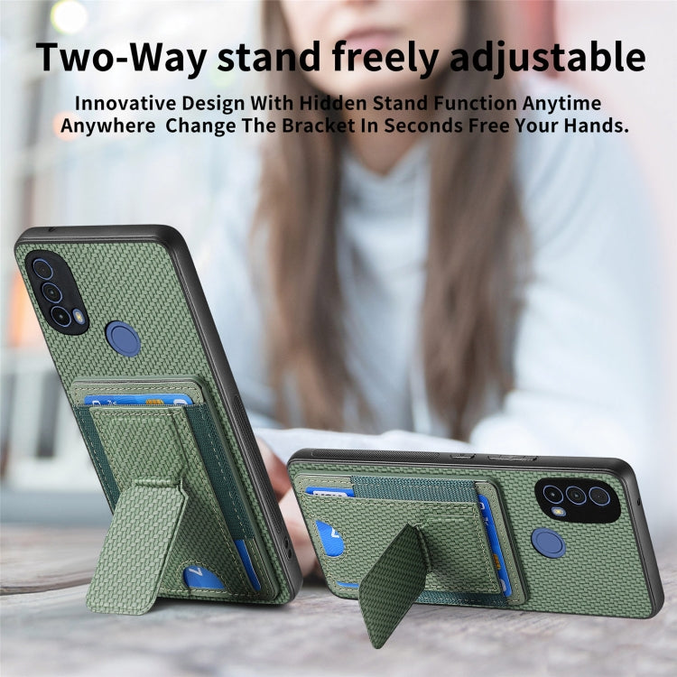 For Motorola Moto G Stylus 5G 2024 Carbon Fiber Fold Stand Elastic Card Bag Phone Case(Green) - Motorola Cases by buy2fix | Online Shopping UK | buy2fix