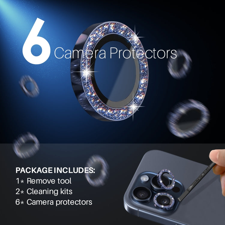 For iPhone 15 Pro / 15 Pro Max NORTHJO 2 Set 6pcs Camera Lens Protector Glitter Metal Ring Film(Blue) - iPhone 15 Pro Max Tempered Glass by NORTHJO | Online Shopping UK | buy2fix