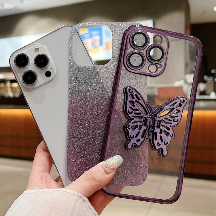 For iPhone 16 Pro Electroplated Gradient Glitter 3D Butterfly TPU Phone Case(Gradient Blue) - iPhone 16 Pro Cases by buy2fix | Online Shopping UK | buy2fix