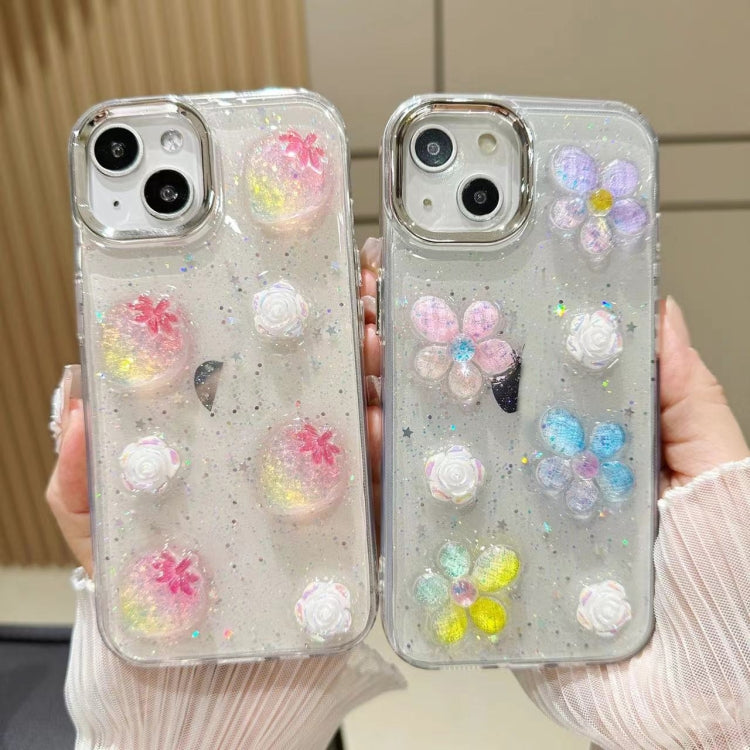 For iPhone 16 3D Flower Glitter Epoxy TPU Phone Case(Pink Strawberry) - iPhone 16 Cases by buy2fix | Online Shopping UK | buy2fix