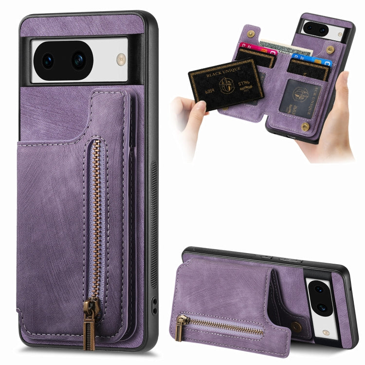 For Google Pixel 9 / 9 Pro Retro Leather Zipper Wallet Back Phone Case(Purple) - Google Cases by buy2fix | Online Shopping UK | buy2fix