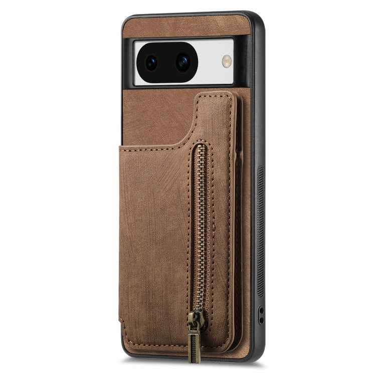 For Google Pixel 9 / 9 Pro Retro Leather Zipper Wallet Back Phone Case(Brown) - Google Cases by buy2fix | Online Shopping UK | buy2fix