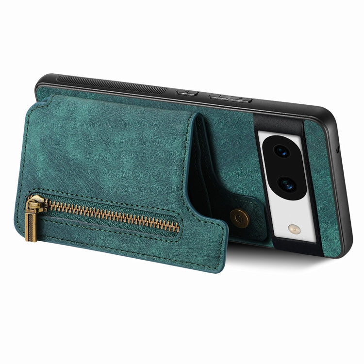 For Google Pixel 9 Pro XL Retro Leather Zipper Wallet Back Phone Case(Green) - Google Cases by buy2fix | Online Shopping UK | buy2fix