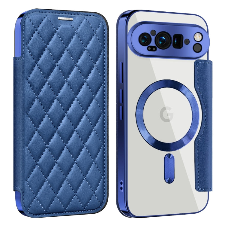 For Google Pixel 9 Pro XL Shield Magsafe RFID Anti-theft Rhombus Leather Phone Case(Dark Blue) - Google Cases by buy2fix | Online Shopping UK | buy2fix