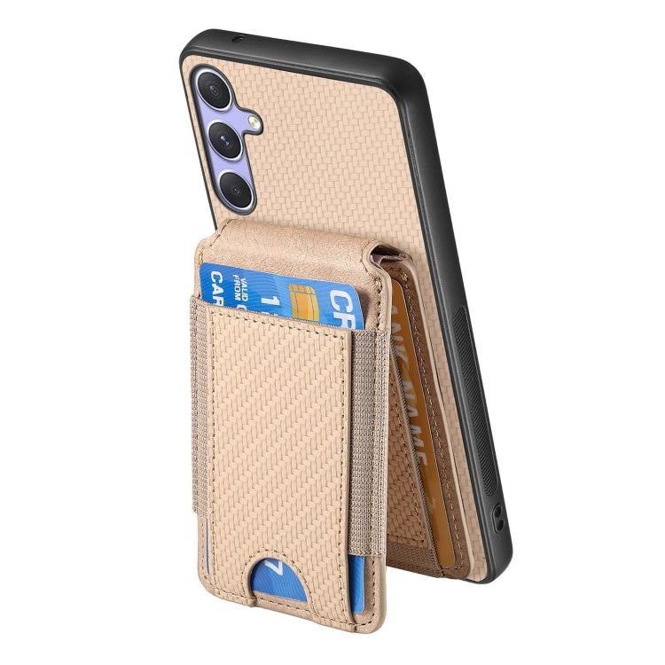 For Samsung Galaxy S25 Ultra 5G Carbon Fiber Vertical Flip Wallet Stand Phone Case(Khaki) - Galaxy S25 Ultra 5G Cases by buy2fix | Online Shopping UK | buy2fix