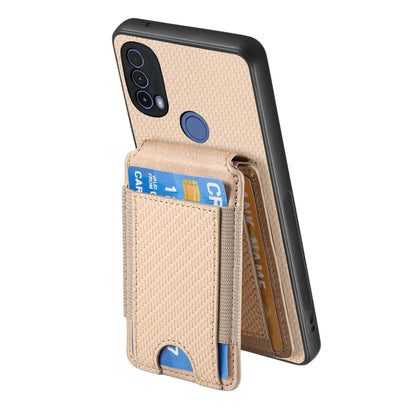 For Motorola Moto G Play 2024 4G Carbon Fiber Vertical Flip Wallet Stand Phone Case(Khaki) - Motorola Cases by buy2fix | Online Shopping UK | buy2fix