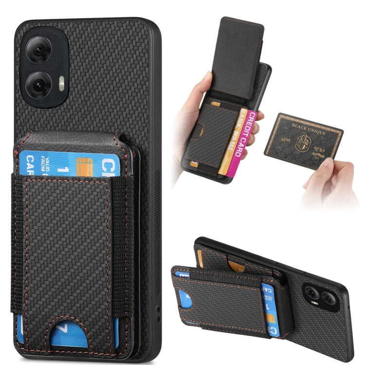 For Motorola Moto G Power 2024 5G Carbon Fiber Vertical Flip Wallet Stand Phone Case(Black) - Motorola Cases by buy2fix | Online Shopping UK | buy2fix