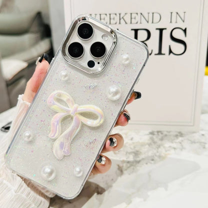 For iPhone 16 Pro Max 3D Bow Pearl Love Flower TPU Phone Case(Pearl Bow) - iPhone 16 Pro Max Cases by buy2fix | Online Shopping UK | buy2fix