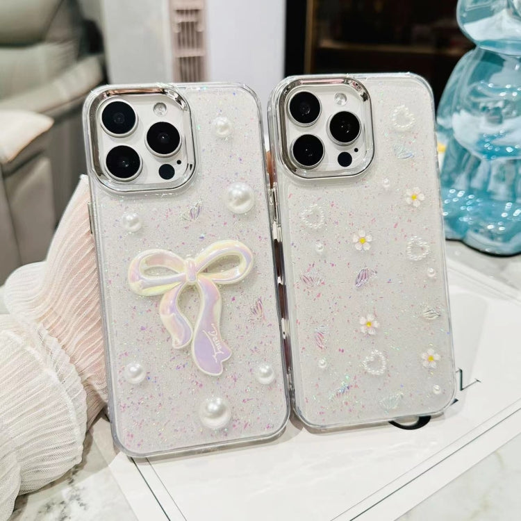 For iPhone 16 Pro 3D Bow Pearl Love Flower TPU Phone Case(Butterfly Love Flowers) - iPhone 16 Pro Cases by buy2fix | Online Shopping UK | buy2fix