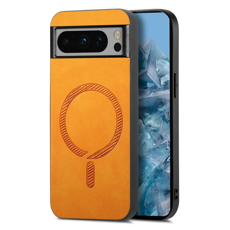 For Google Pixel 9 Pro XL Retro Magsafe Magnetic PU Back Cover Phone Case(Yellow) - Google Cases by buy2fix | Online Shopping UK | buy2fix