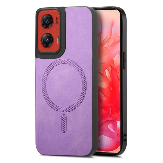 For Motorola Moto G Stylus 5G 2024 Retro Magsafe Magnetic PU Back Cover Phone Case(Purple) - Motorola Cases by buy2fix | Online Shopping UK | buy2fix