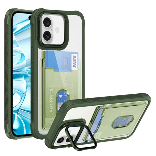 For iPhone 16 Plus Card Bag Holder Acrylic Hybrid TPU Phone Case(Green) - iPhone 16 Plus Cases by buy2fix | Online Shopping UK | buy2fix