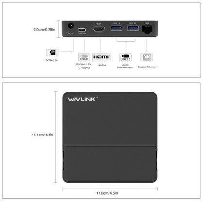 WAVLINK UHP3D01G Gigabit Ethernet USB 3.0 Multi-Function HUB 4K HD Docking Station(US Plug) - USB 3.0 HUB by WAVLINK | Online Shopping UK | buy2fix