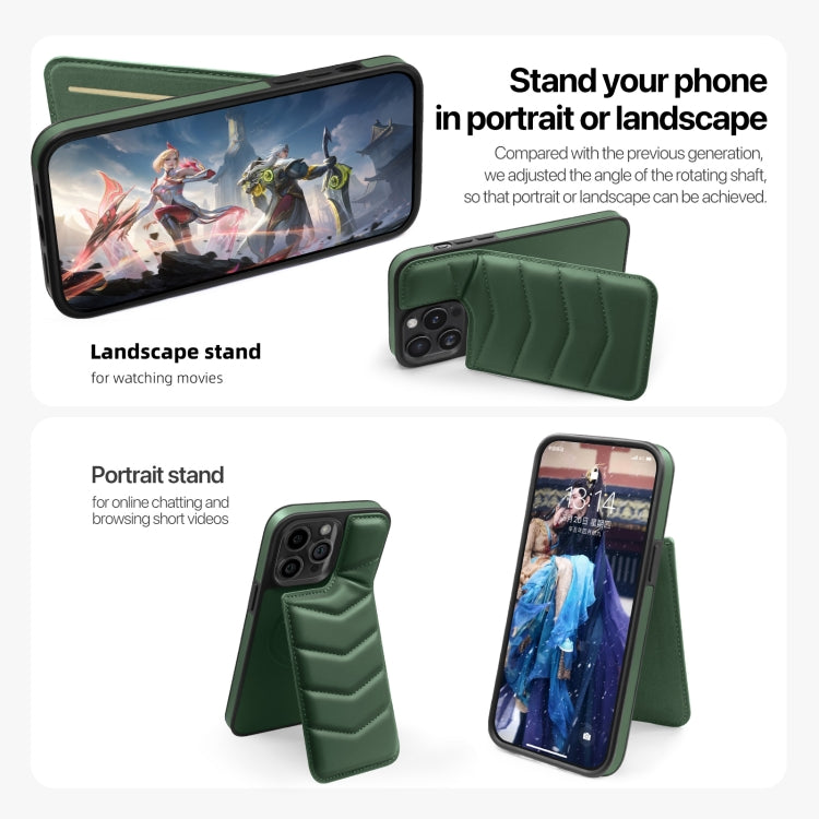 For iPhone 15 Down Jacket Card Bag Holder MagSafe Phone Case(Dark Green) - iPhone 15 Cases by buy2fix | Online Shopping UK | buy2fix