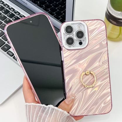 For iPhone 16 Pro Plating Glitter Texture Ring Holder TPU Phone Case with Lens Film(White Wrinkles) - More iPhone Cases by buy2fix | Online Shopping UK | buy2fix