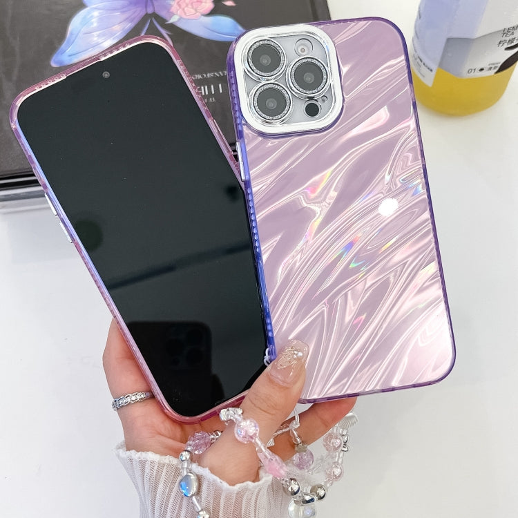 For iPhone 16 Pro Max Plating Glitter Texture Chain Wristband TPU Phone Case with Lens Film(White Water Ripples) - iPhone 16 Pro Max Cases by buy2fix | Online Shopping UK | buy2fix