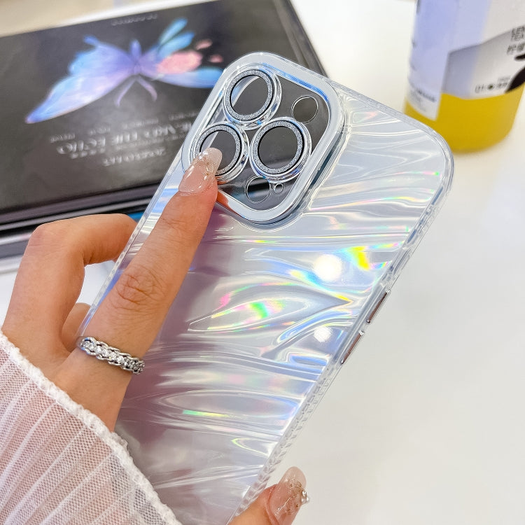 For iPhone 16 Plus Plating Glitter Texture Chain Wristband TPU Phone Case with Lens Film(White Shell Pattern) - iPhone 16 Plus Cases by buy2fix | Online Shopping UK | buy2fix