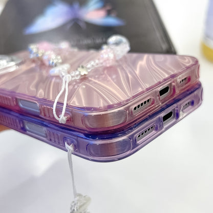 For iPhone 16 Plating Glitter Texture Chain Wristband TPU Phone Case with Lens Film(Purple Water Ripples) - iPhone 16 Cases by buy2fix | Online Shopping UK | buy2fix